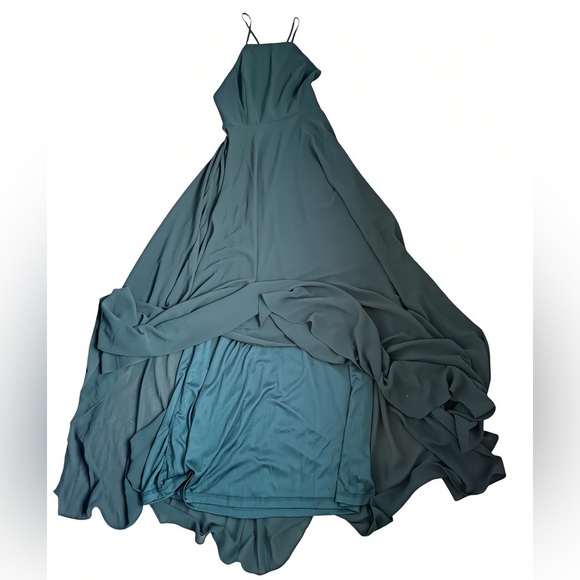 Lulus Green Chiffon Maxi Dress XS | Spaghetti Strap Empire Waist Backless Gown - Picture 13 of 13